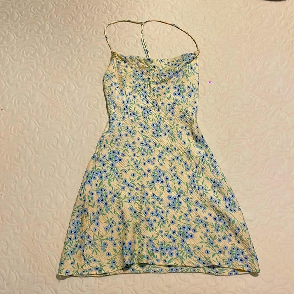Zara mini dress, cream with flowers, size medium